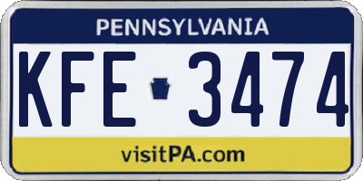 PA license plate KFE3474