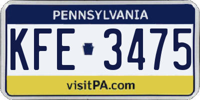 PA license plate KFE3475