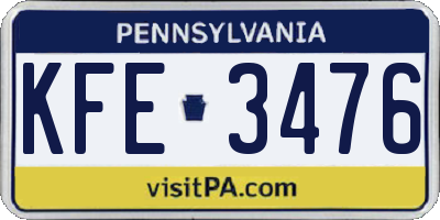 PA license plate KFE3476