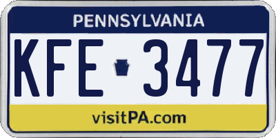 PA license plate KFE3477