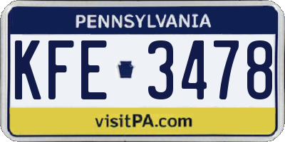 PA license plate KFE3478