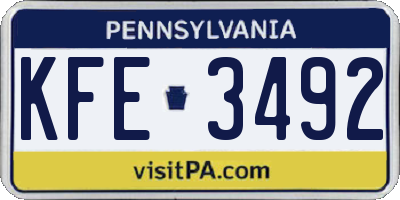 PA license plate KFE3492