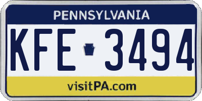 PA license plate KFE3494