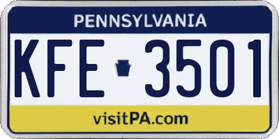 PA license plate KFE3501