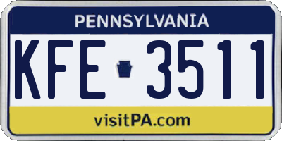 PA license plate KFE3511