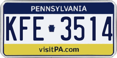 PA license plate KFE3514
