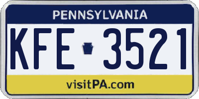 PA license plate KFE3521