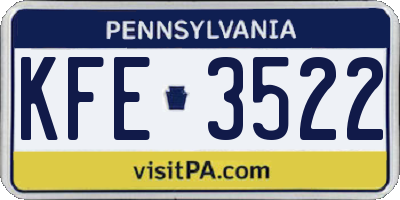 PA license plate KFE3522