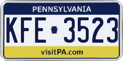 PA license plate KFE3523