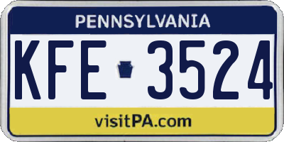 PA license plate KFE3524