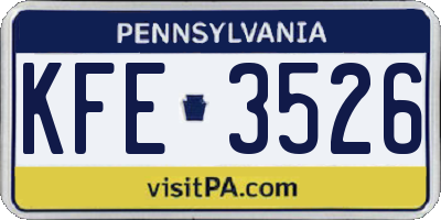 PA license plate KFE3526