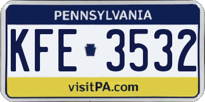 PA license plate KFE3532