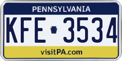 PA license plate KFE3534