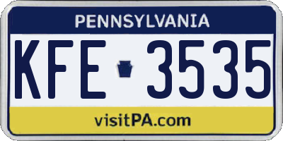 PA license plate KFE3535