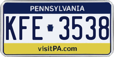 PA license plate KFE3538