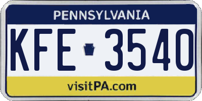 PA license plate KFE3540
