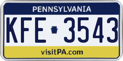 PA license plate KFE3543