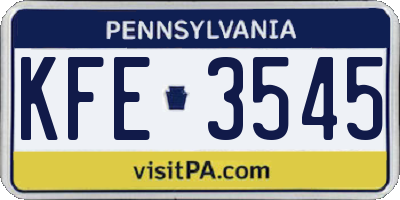 PA license plate KFE3545