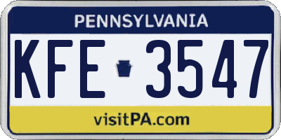 PA license plate KFE3547