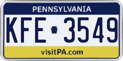 PA license plate KFE3549