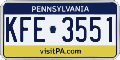 PA license plate KFE3551