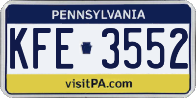 PA license plate KFE3552