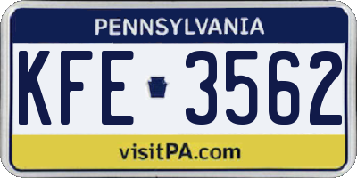 PA license plate KFE3562