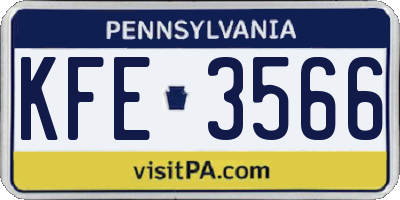 PA license plate KFE3566