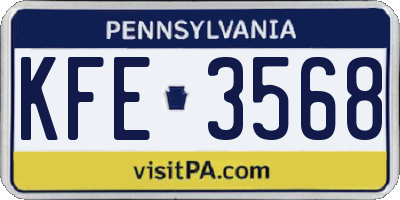 PA license plate KFE3568