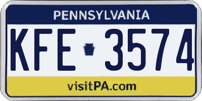 PA license plate KFE3574