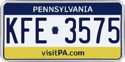 PA license plate KFE3575