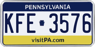 PA license plate KFE3576