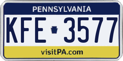 PA license plate KFE3577