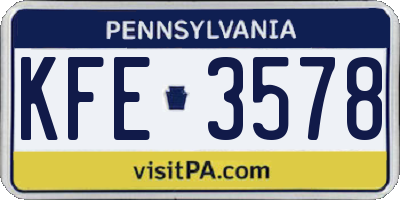 PA license plate KFE3578