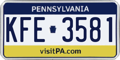 PA license plate KFE3581