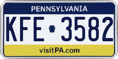 PA license plate KFE3582