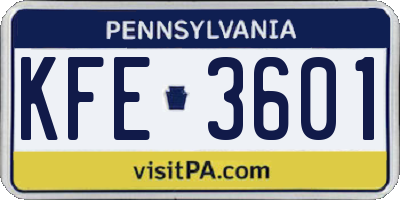 PA license plate KFE3601