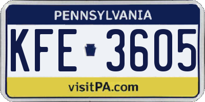 PA license plate KFE3605