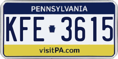 PA license plate KFE3615