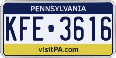 PA license plate KFE3616