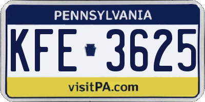 PA license plate KFE3625