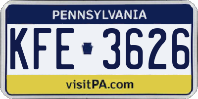 PA license plate KFE3626