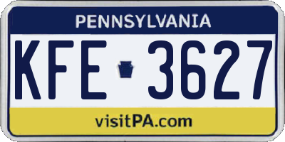 PA license plate KFE3627