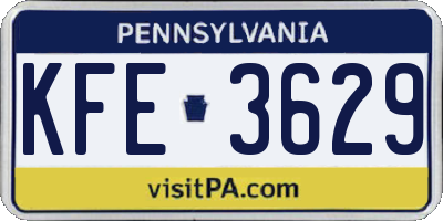 PA license plate KFE3629