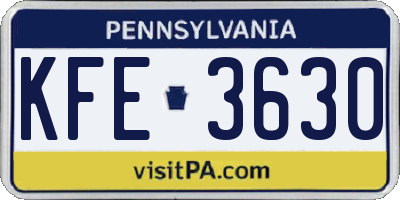 PA license plate KFE3630