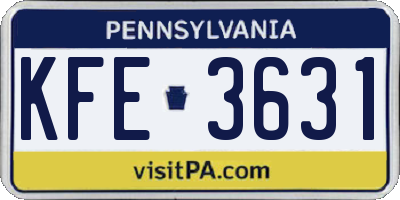 PA license plate KFE3631