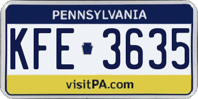 PA license plate KFE3635