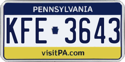 PA license plate KFE3643