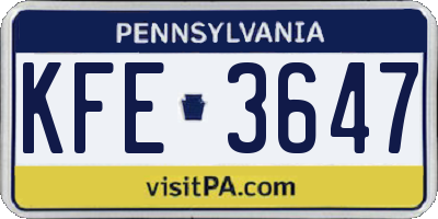 PA license plate KFE3647