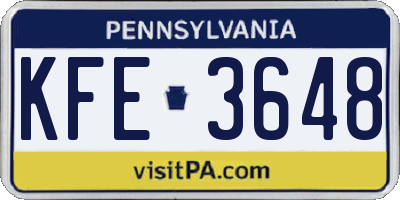 PA license plate KFE3648